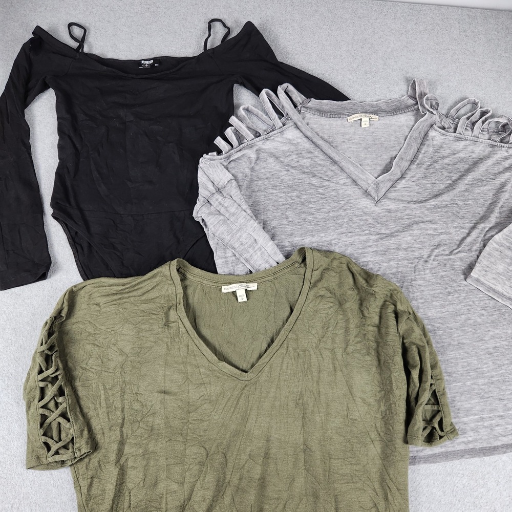 Express Blouse Top & Bodysuit Womens Multicolor Cut Out Lattice Sleeve Lot of 3